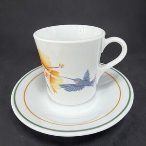Corelle Summer Impressions Hummingbird Coffee Cup and Saucer Glassware Set READ